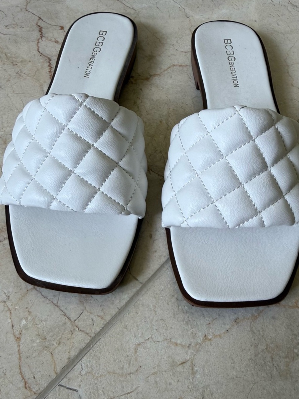 BCBGeneration White Quilted Slide Sandals